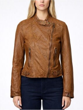 Ralph Lauren Burnished Leather Moto Dark Walnut Women’s Size 6 New With Tag Read